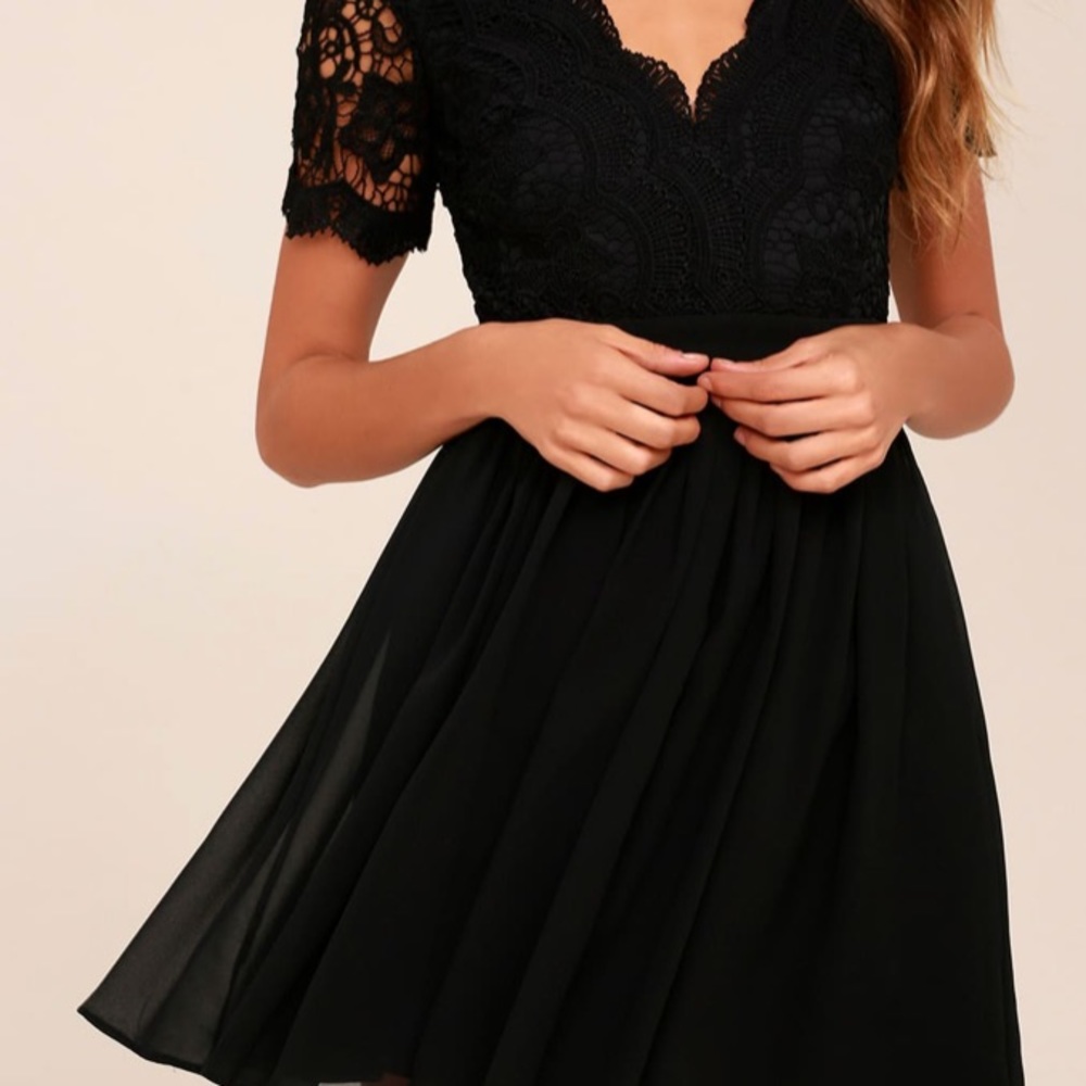 Lulus Angel in Disguise Black Lace Skater Dress